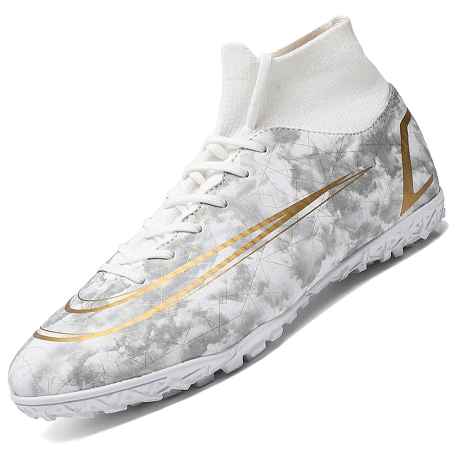 VLOOKST Boys' Football Boots Kids Girls Astro Turf Trainers Non-Slip Junior Soccer Shoes Sports Shoes Outdoor Athletic Sneakers Football Shoes Unisex White 7.5UK