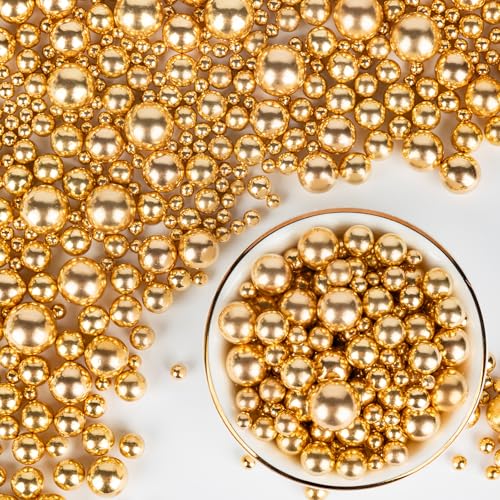 Image of Edible Gold Pearl Sprinkles,Candy Pearls for Baking,Sprinkle Mix Size,130g /4.58oz Sugar Cake Decorations,Cupcake Toppers,Cookie Decorating,Donuts Ice Cream Decorating,Wedding Birthday Party Supplies
