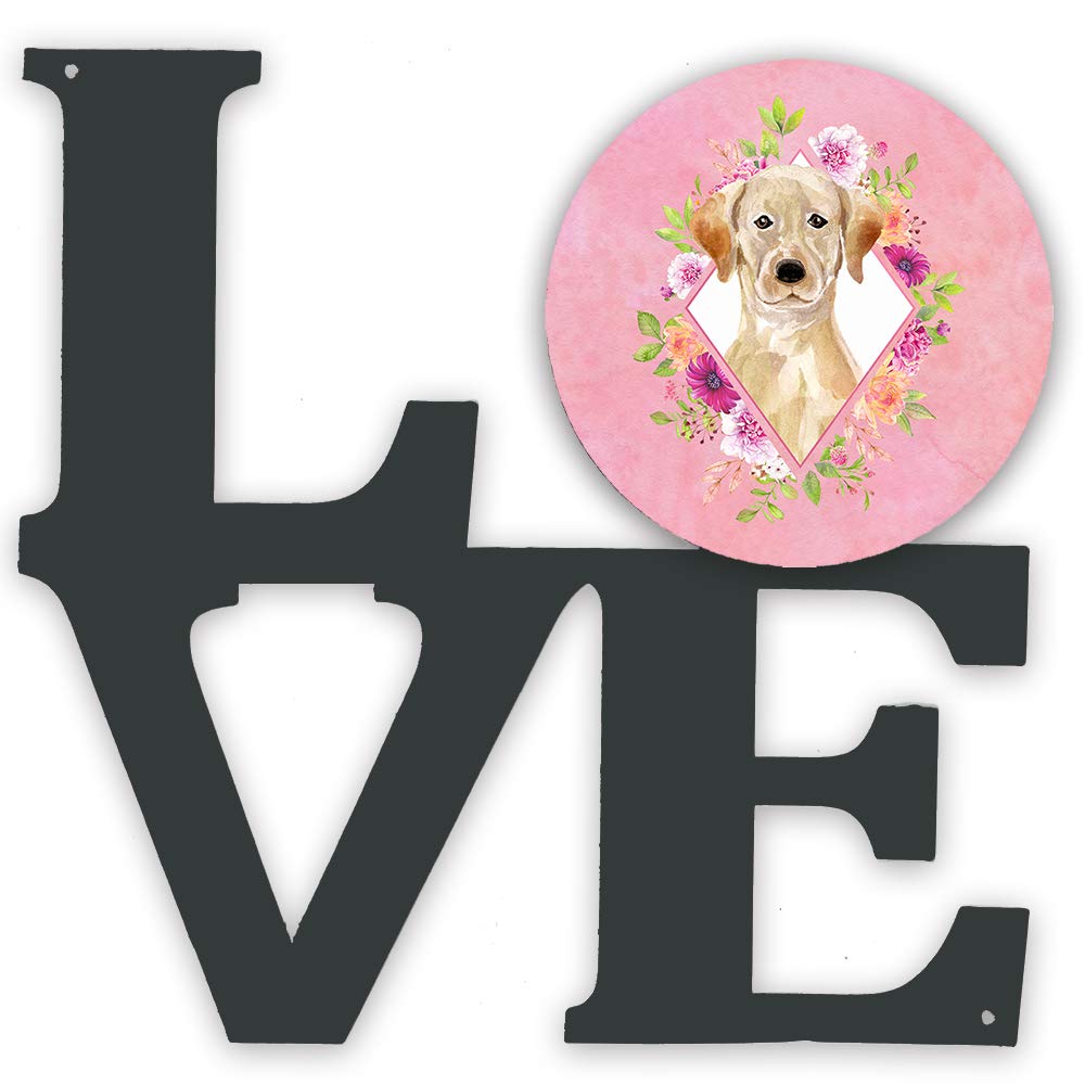 Carolines Treasures Wanddekoration, gelbes Labor, rosa Blumen, Metall, Mehrfarbig