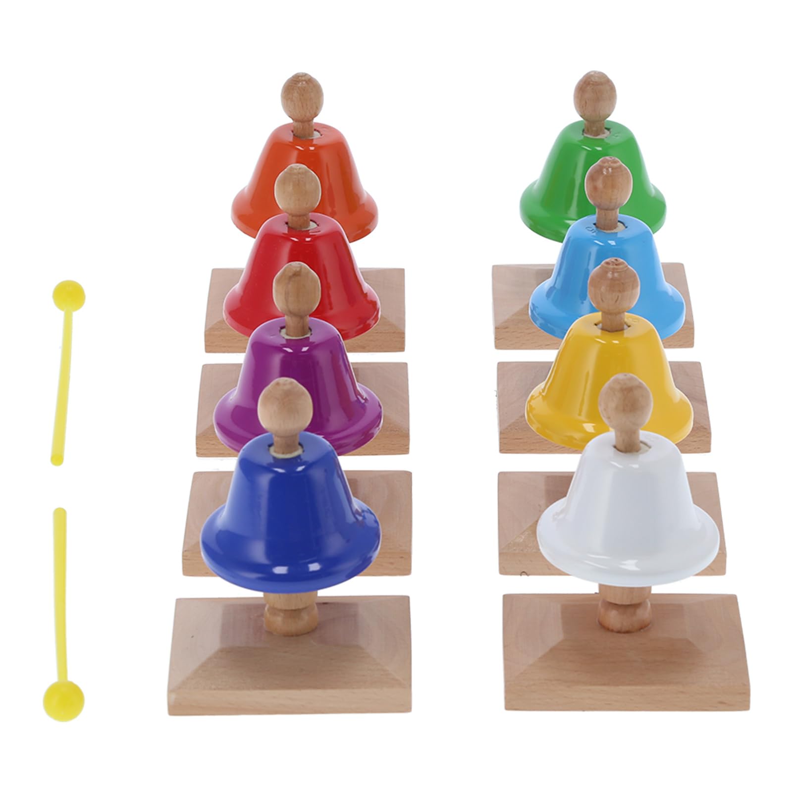 Juego de Campanas de Mano de 8 Notas, Juguete de Percusión Musical de Metal Colorido para Educación Musical de Niños, 8 Piezas con Soporte de Madera y Baquetas