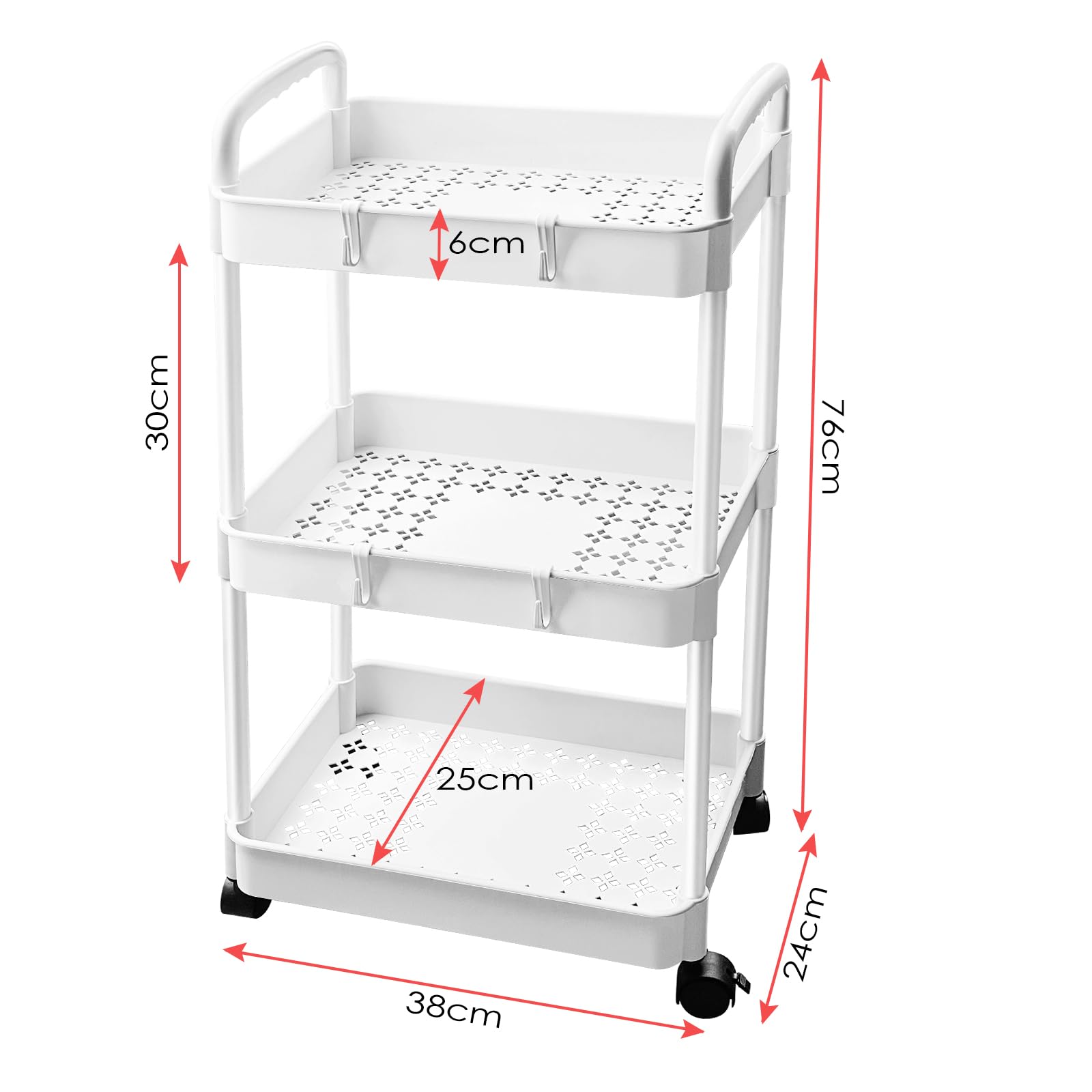 Carrello Cucina 3 Livelli Salvaspazio - Bianco, 38x25x76 Cm, Con Ruote Per Casa E Ufficio - Foto 9