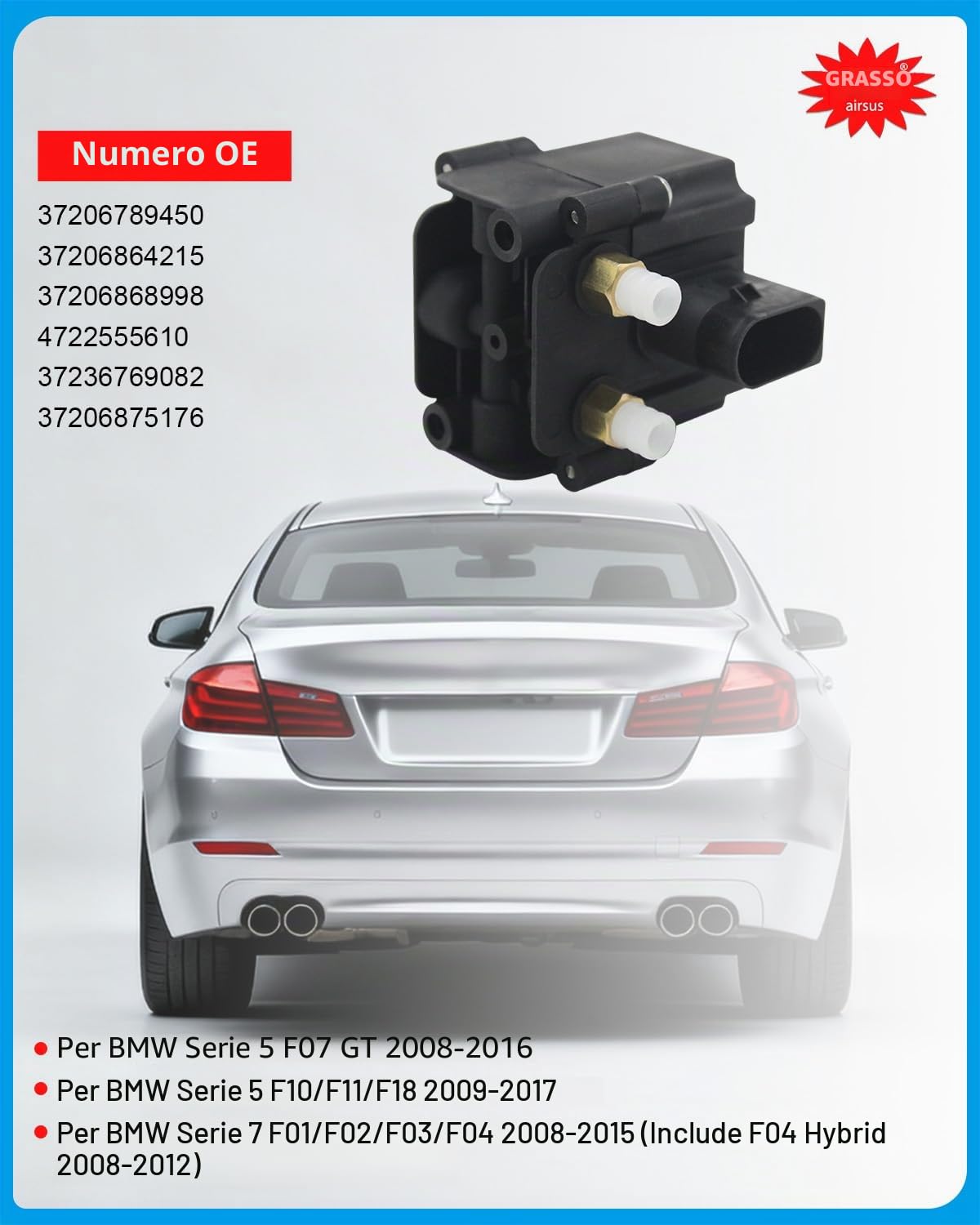 Valvola solenoide di giro dell'aria 37206789450 37206784137 del blocchetto della valvola del compressore della sospensione dell'aria adatta BMW F01 F02 F07 F11 X5 F15 X6 F16