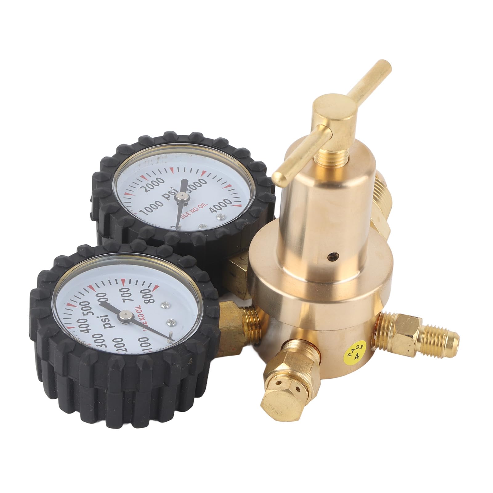 SIXRUN Regulador de Nitrógeno, Regulador de Gas de Doble Calibre de Latón de 0 a 800 PSI con en T, Control de Presión de Fácil Lectura para Pruebas de Limpieza del HVAC y Uso de Cilindros (Estados