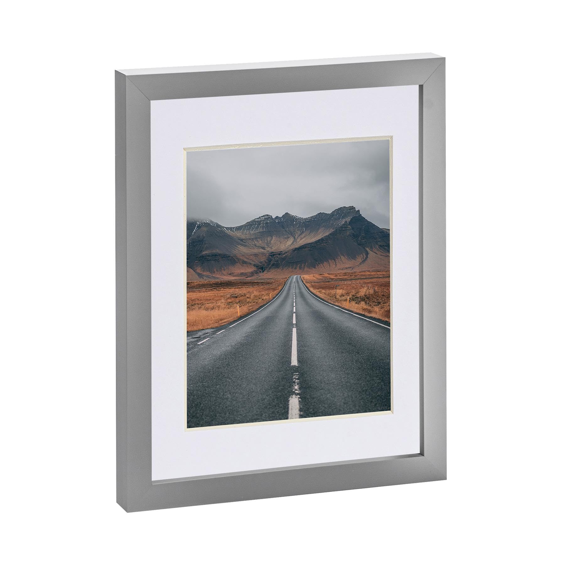 Nicola Spring 1x Grey 8" x 10" Photo Frame with White 5" x 7" Mount - Glass Aperture Home Picture Wall Hanging Landscape Portrait Display