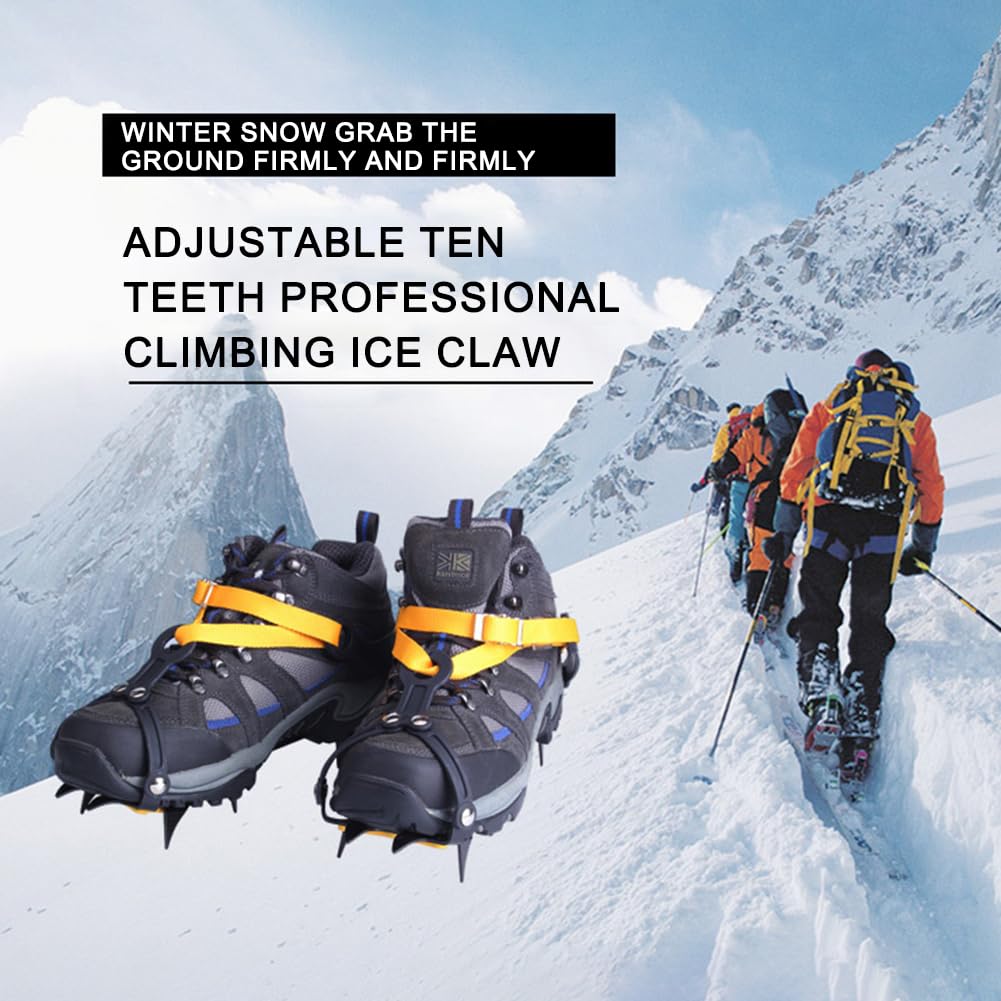 Crampons à Glace, Crampons de Traction, 1 Paire de Crampons d'alpinisme en Acier Inoxydable, 10 Dents, Crampons antidérapants avec Sac de Transport réglable pour randonnée, Escalade
