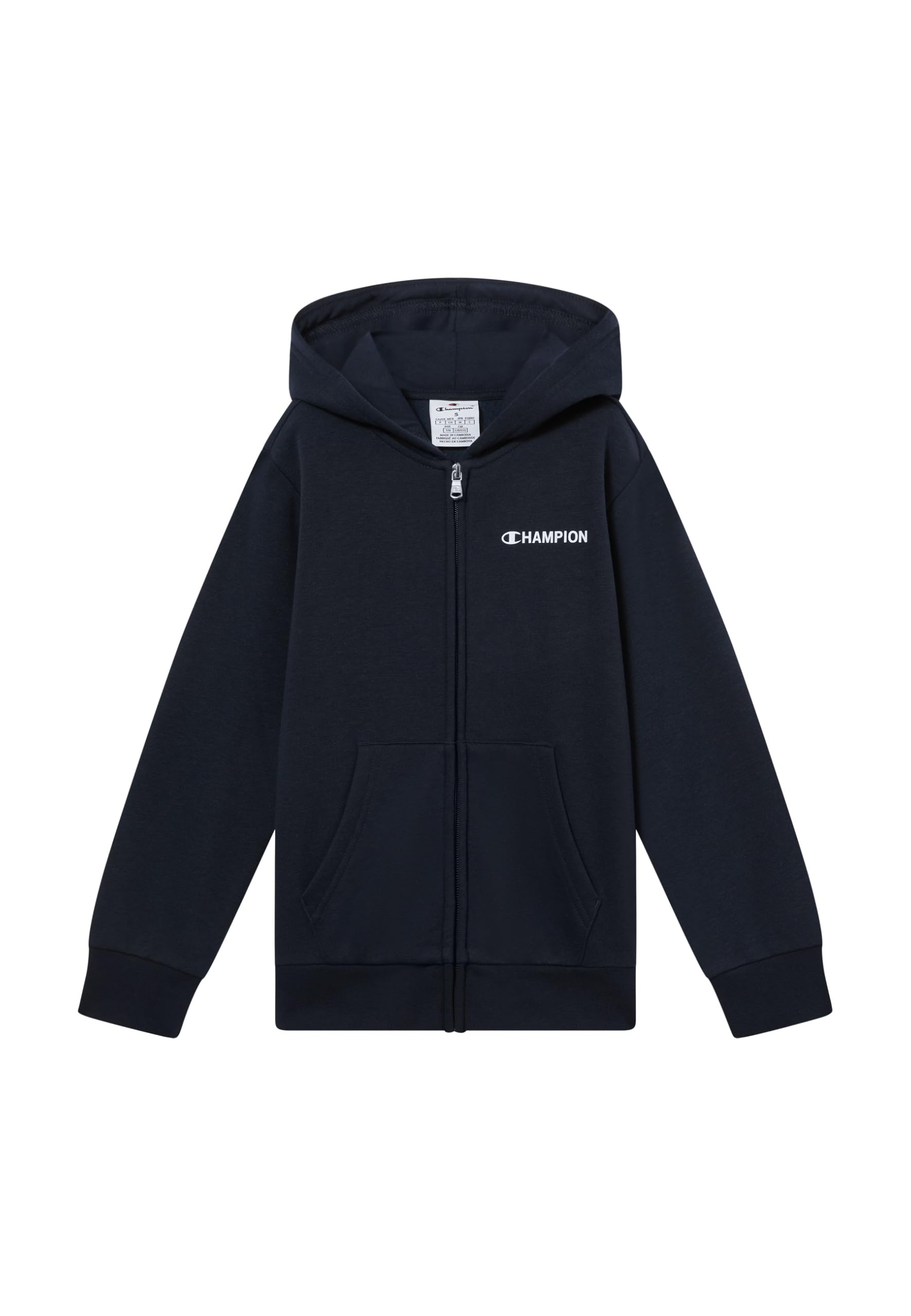Champion Boys' Hooded Full Zip Fleece Sweater with Graphic logo, large hoodie, ultra soft, warm kids pullover, deep front pockets, PE School jumper Blue