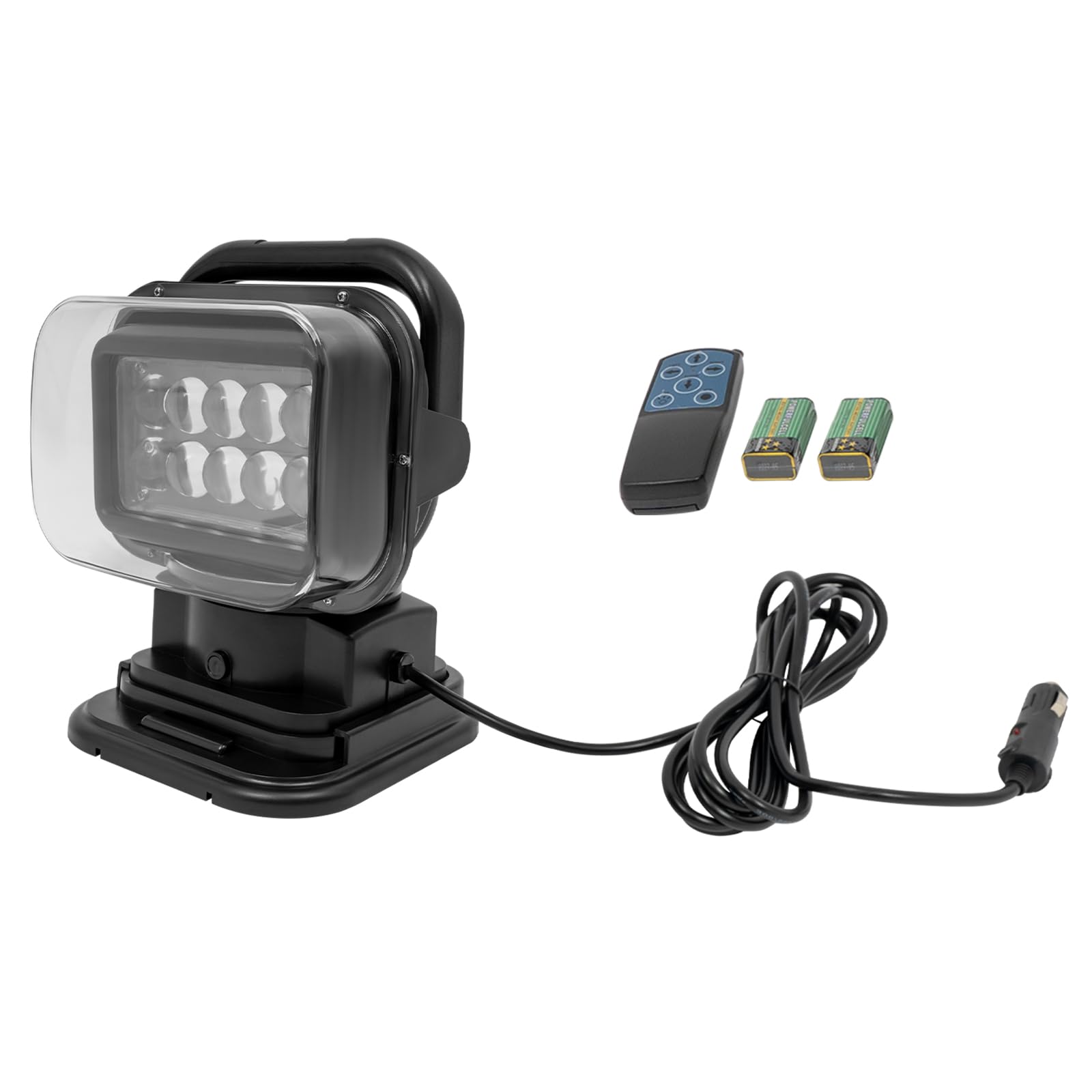 Faro da lavoro a LED, 50 W, 600 m, con telecomando e base magnetica, luce di ricerca a 360°, per SUV ATV, barche, IP67, colore nero [classe energetica E]