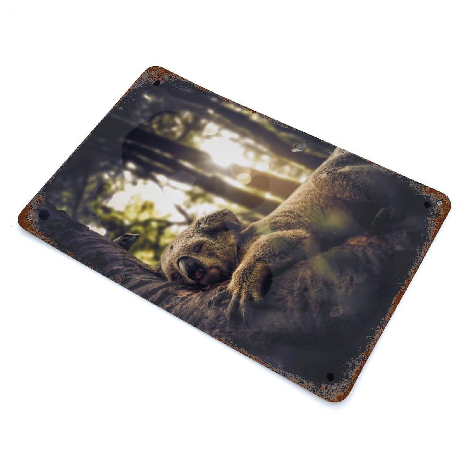 The Sleeping Koala Vintage Metal Tin Sign 11.8"x7.9", Old School Wall Decor for Living Room, Hallway And Home Decor