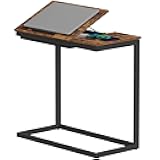 C Shaped End Table, Large Side Table Tiltable Desk with Storage Bag, TV Tray Under Couch Table for Livingroom, Bedroom Brown TB01BB089