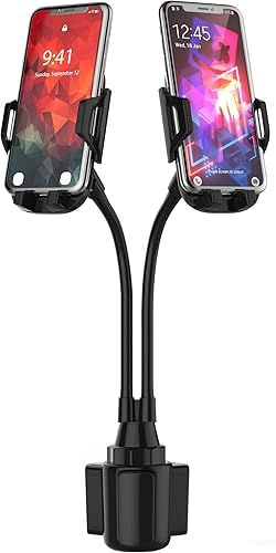 Miniatura 8 de Soporte de teléfono doble para portavasos de automóvil, cuello largo y flexible, soporte giratorio de 360° para teléfono de automóvil, soporte de
