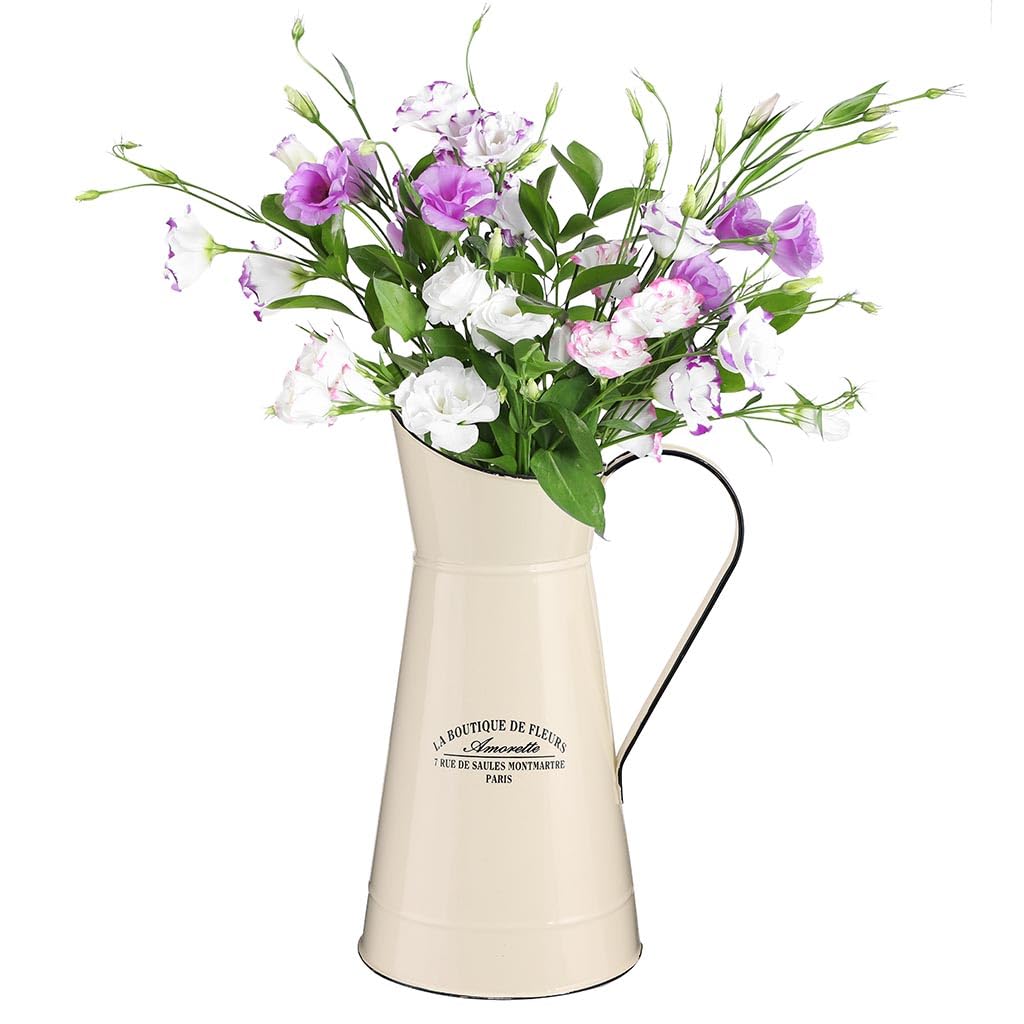 Shabby Chic Pitcher Jug Vase Tall Cream Ivory White Large Floral Display Vase