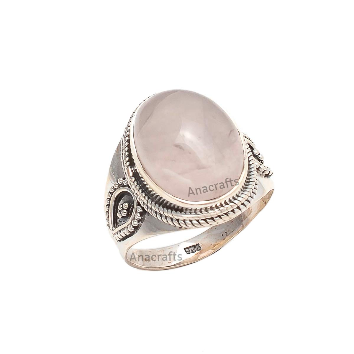 Rose Quartz Ring Pink Stone Ring 925 Sterling Silver Statement Gemstone Ring For Girl Women Size H I J K L M N O P Q R S T U V W X Y Z