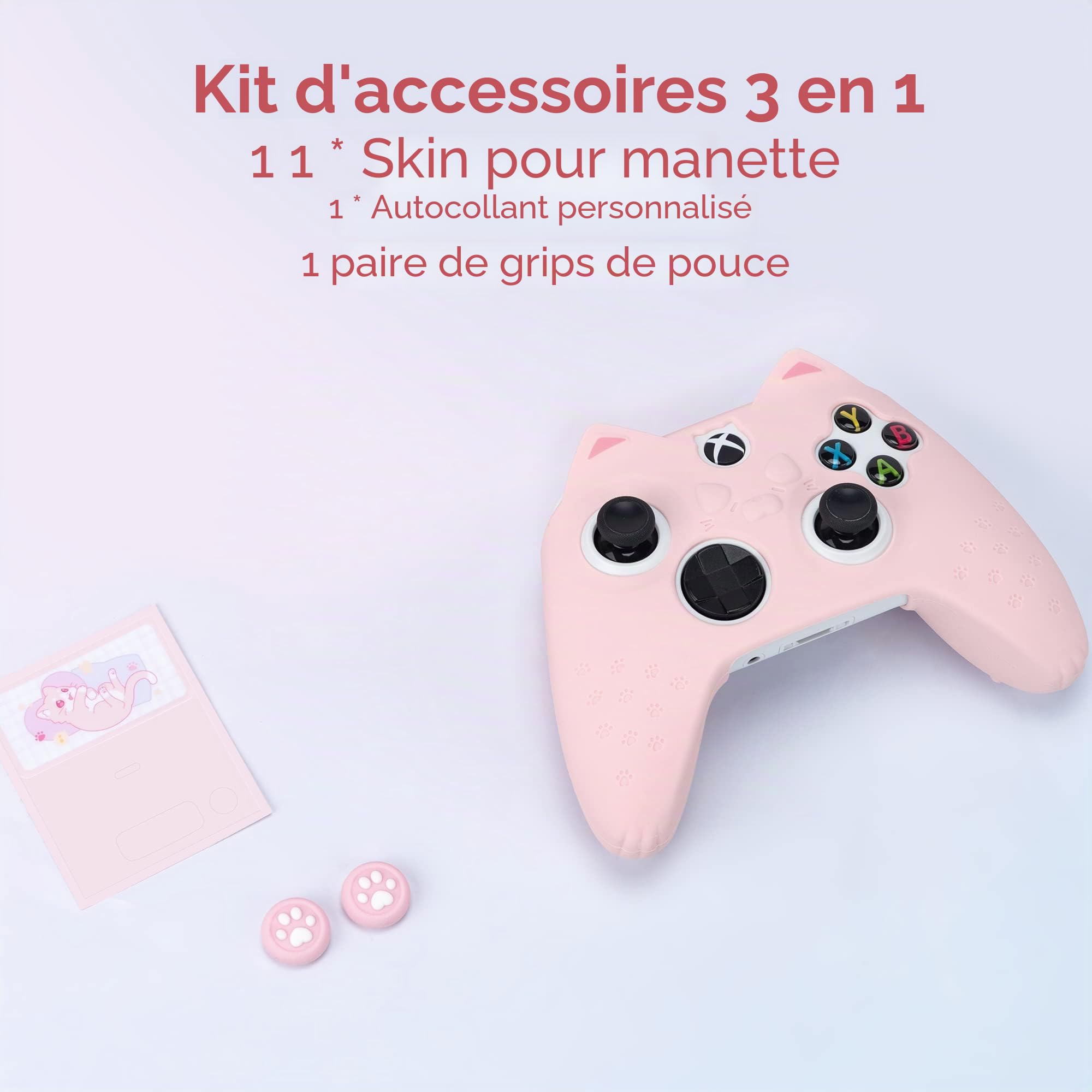 GeekShare Coque de Protection antidérapante en Silicone pour Manette Xbox One S/X avec 2 Capuchons de Prise en Main de Chat Rose