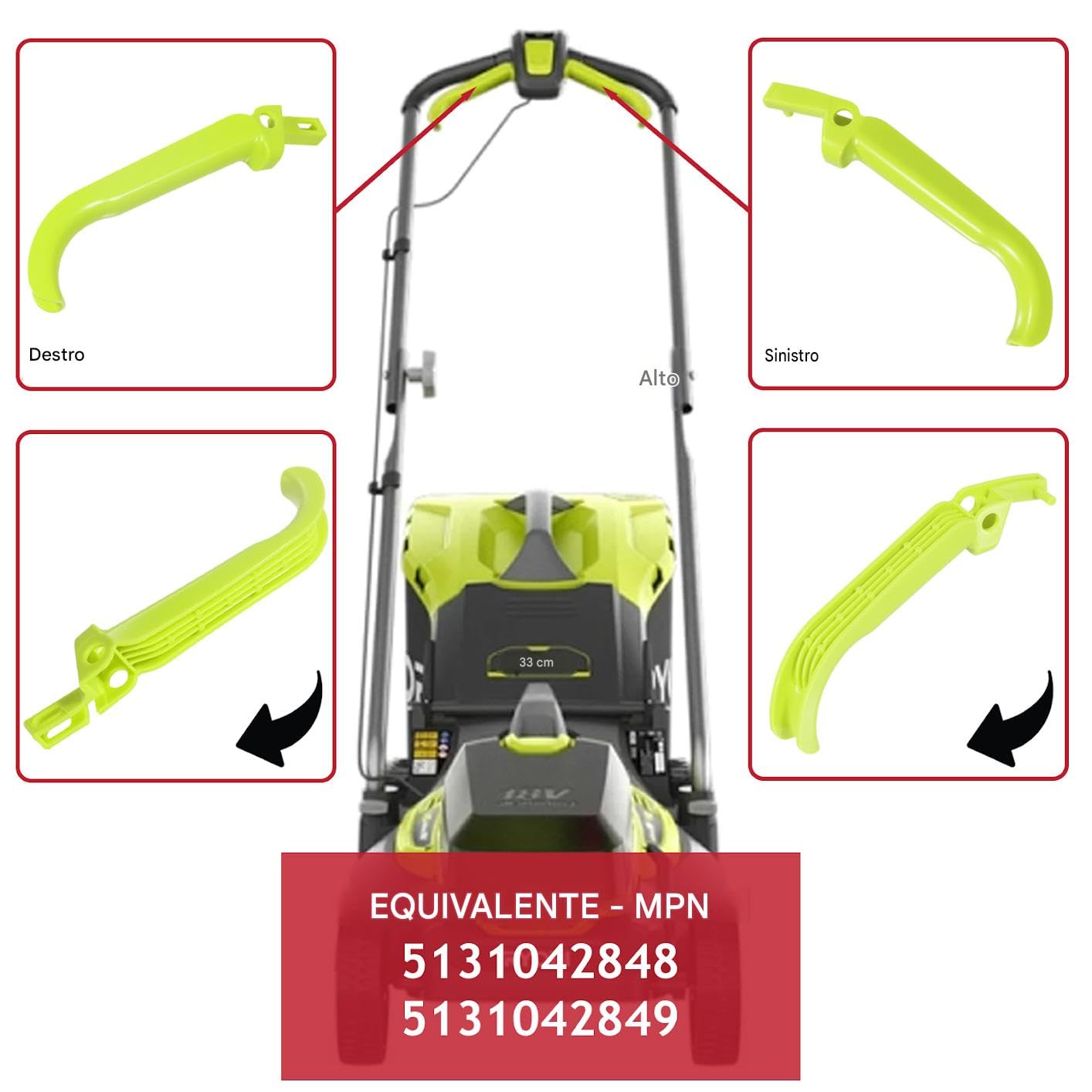 Spares2go Set di maniglie di controllo per tosaerba Ryobi OLM1833B 18V ONE+ (mano sinistra e destra)