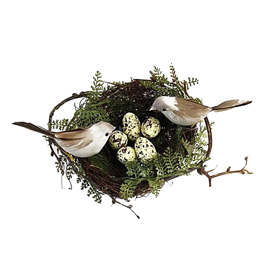 DYNWAVE Birds Breading Nest Bird Cages with 2pcs Artificial Birds and Eggs, Garden Yard Lawn Tree Decorative Ornaments Toys