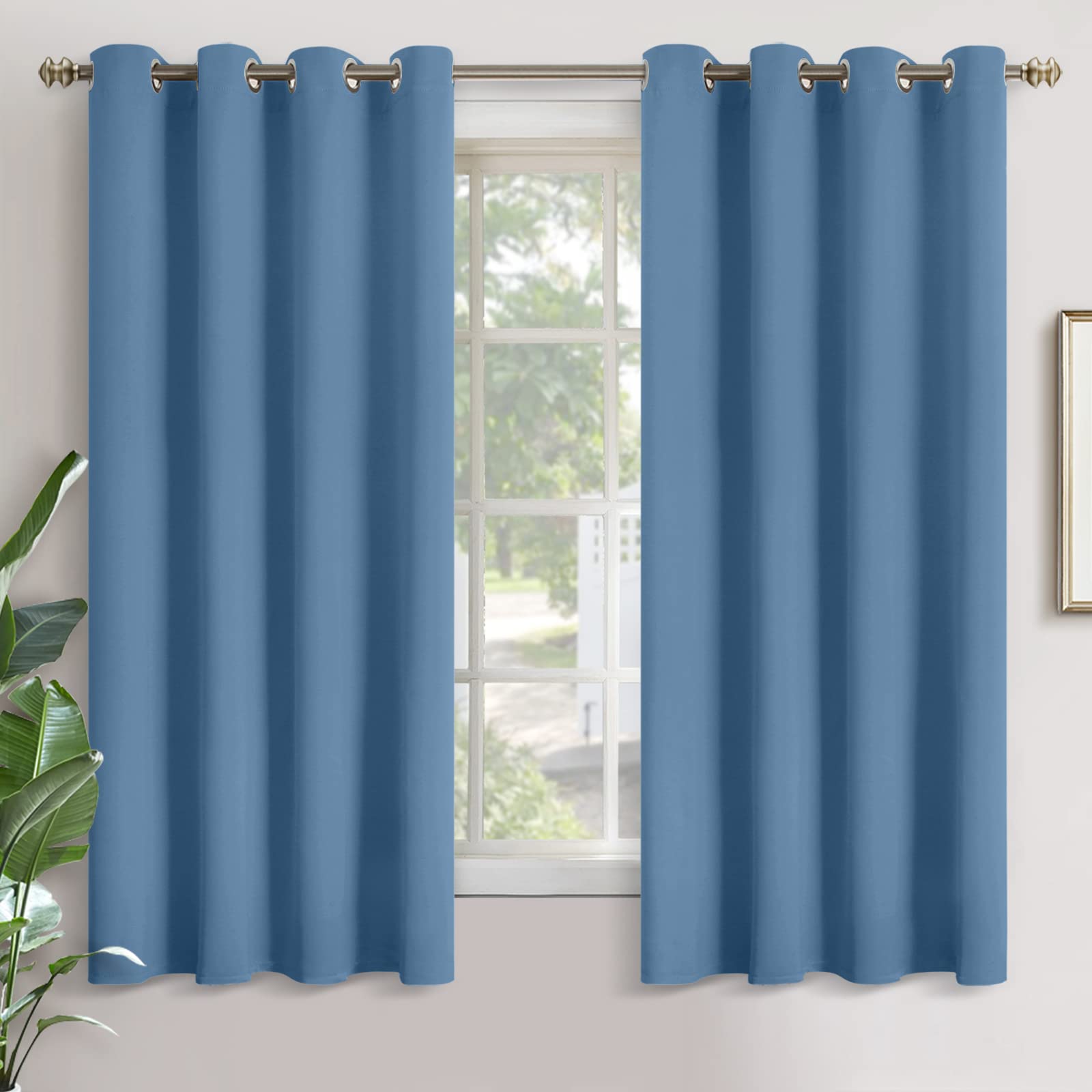 YoungsTex Blackout Curtains for Bedroom 63 Inch Length 2 Panels - Thermal Insulated Window Drapes with Grommet Room Darkening Ocean Color for Living Room, Denim Blue, 52 x 63 Inch — image 1