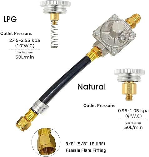 Miniatura 4 de MCAMPAS Kits de conversión de parrilla de gas naturalpropano, válvula reguladora de presión de intercambio de gas natural y gas propano con boquilla