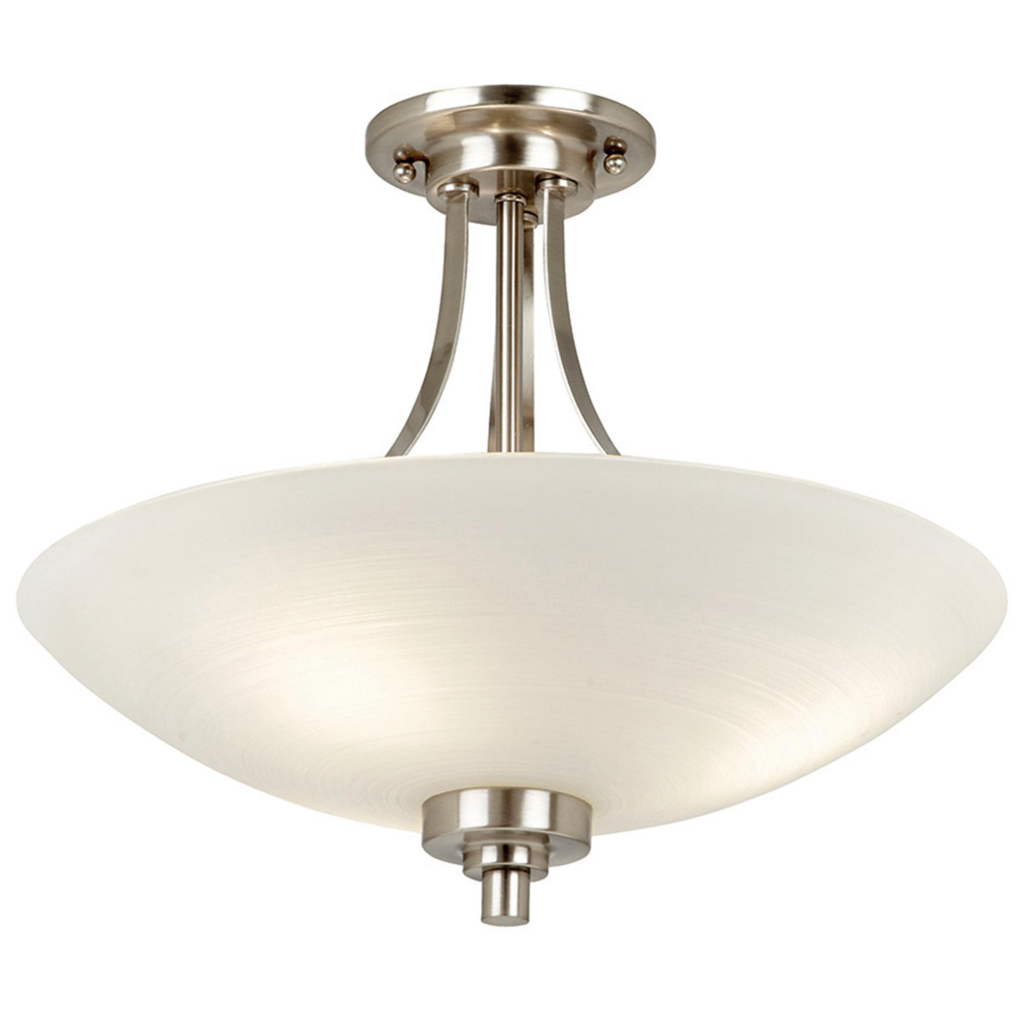 National Lighting Kaden Decorative Satin Chrome Finish E27 LED Compatible Semi Flush Ceiling Light with White Lined Painted Shade