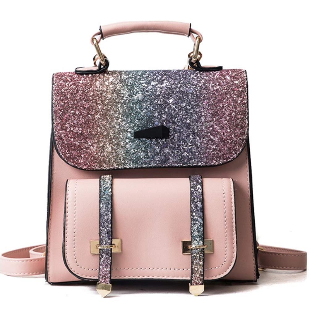 Small Fashion Backpack Rucksack PU Leather Daypack with Sequins Women Girls Ladies Handbag and Purse Travel Shoulder Bags Satchels Totes