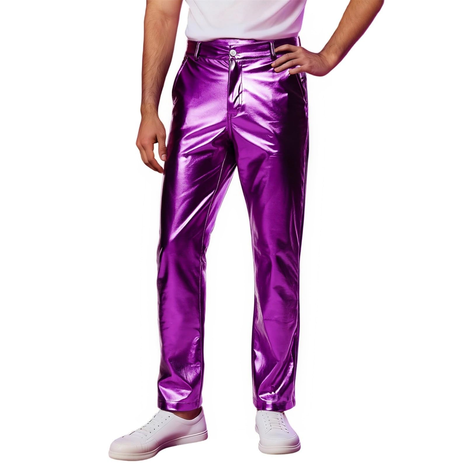 Generisch Herren Outdoor Cargohose Glänzende Metallic-Discohose mit geradem Schnitt für Herren perfekt für Partys Tanznächte Clubabende Bequeme Passform für lässige Anlässe