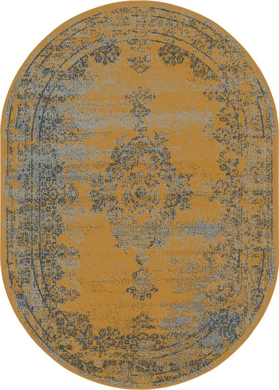 SrS Rugs® Luna Collection, Living Room Rug and Hallway Runner, with Soft Smooth 8mm Pile. Traditional Floral Design. 6 Colours, 6 Sizes (Vintage Gold Oval, 120cm x 170cm)