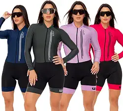 Macaquinho Ciclismo Feminino com Forro em Gel D100 UV Bolsos Tecido Duplo