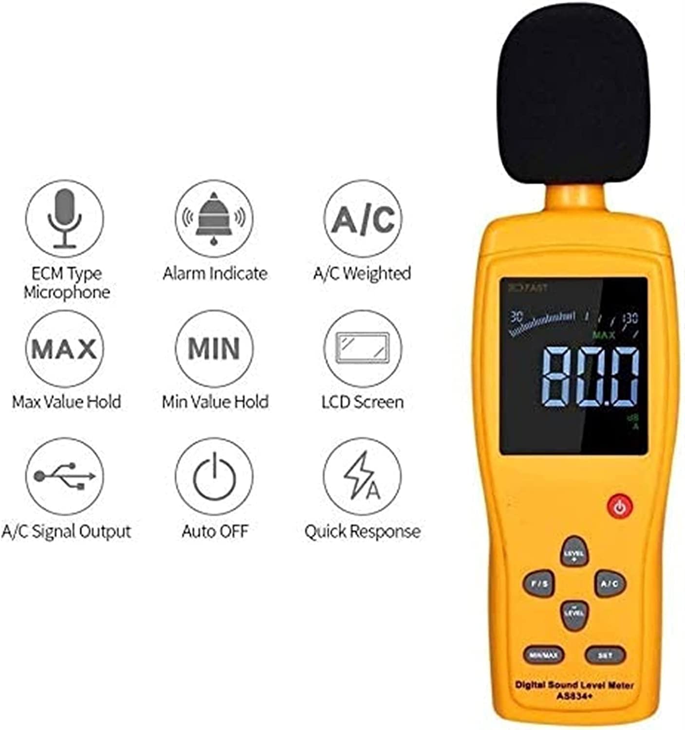 HIDIK Medidor de Nivel de Sonido Rango de medición de Lector Digital 30-130 DBA con Grande LCD Pantalla de Pantalla Precisión de 1.5db Medidor de Ruido