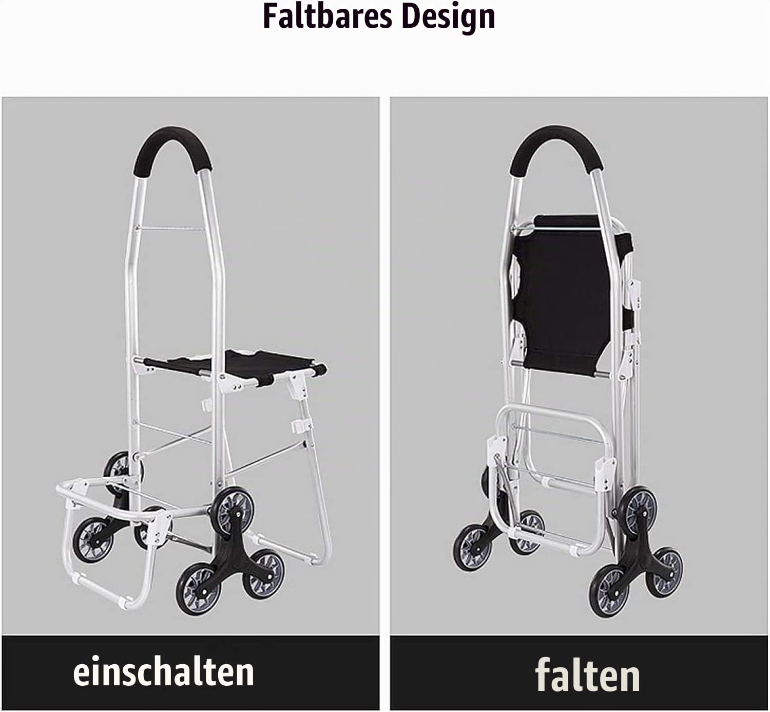 Einkaufstrolley Treppensteiger Mit Sitz,6 Räder Für Alte Menschen Treppensteiger Klappbar Einkaufstrolley,Stabil Shopping Trolley Bag,Rot