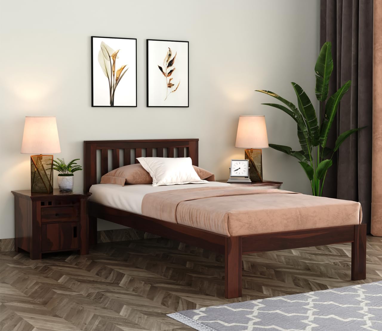solid sheesham wood bed 6x3 single bed without storage for bedroom - single cot wooden bedsingle size for living room guest room - 12 month warranty (design 14)