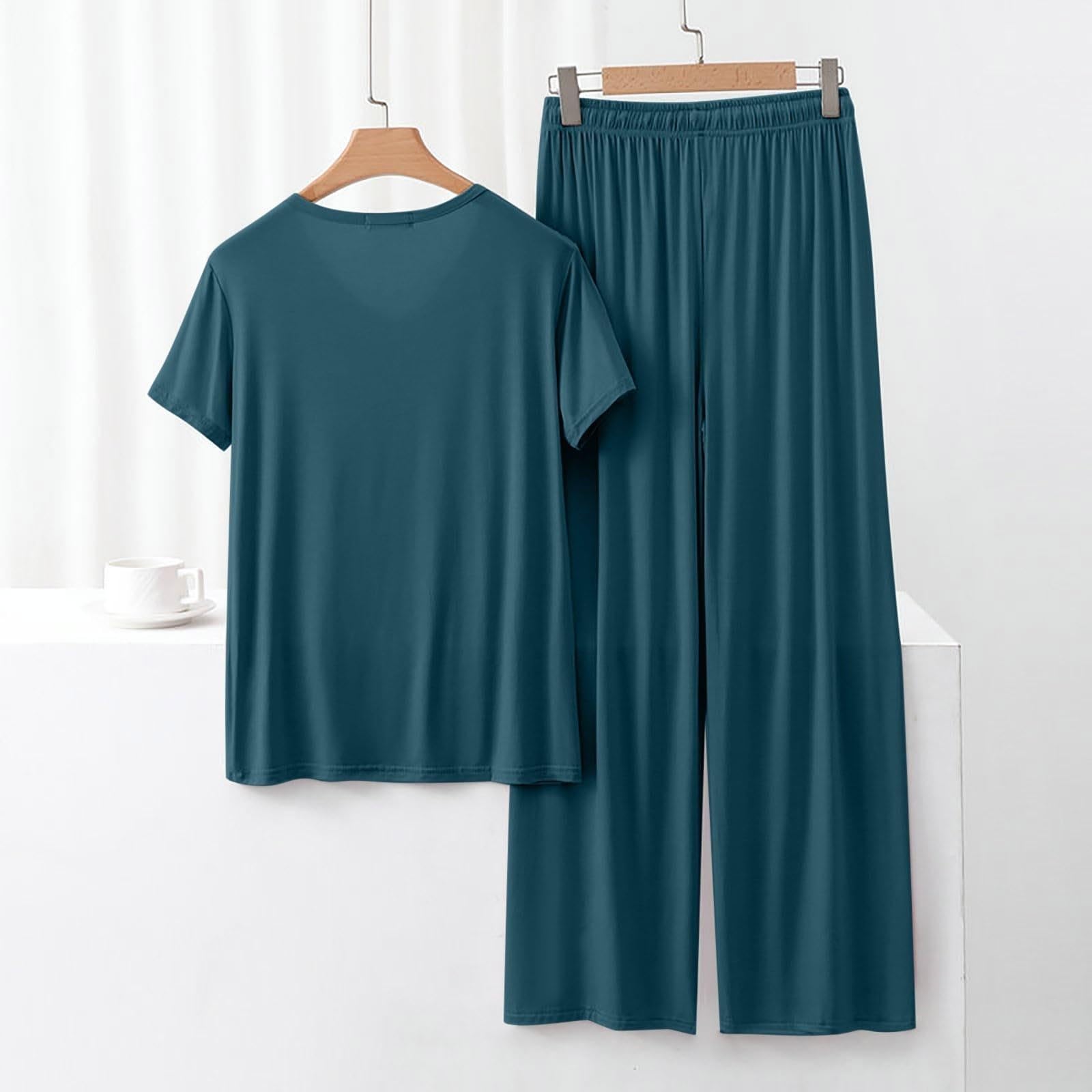Pijama de mujer de verano corto sexy, pijama para mujer, algodón muy grande | Noche de cuello sastre Camisas de noche Albornoces Caraco Talla Elástica Slacks Suave / Suave Conjunto Pijama Sudadero