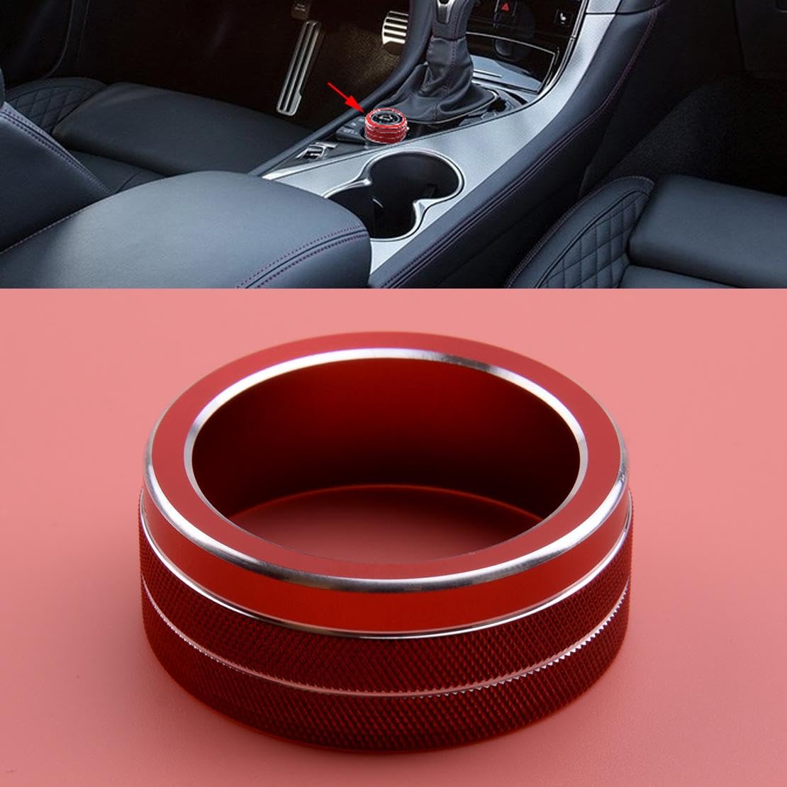 beler Red Interior Multimedia Decoration Ring Knob Cover Fit for Infiniti Q50 2014-2019