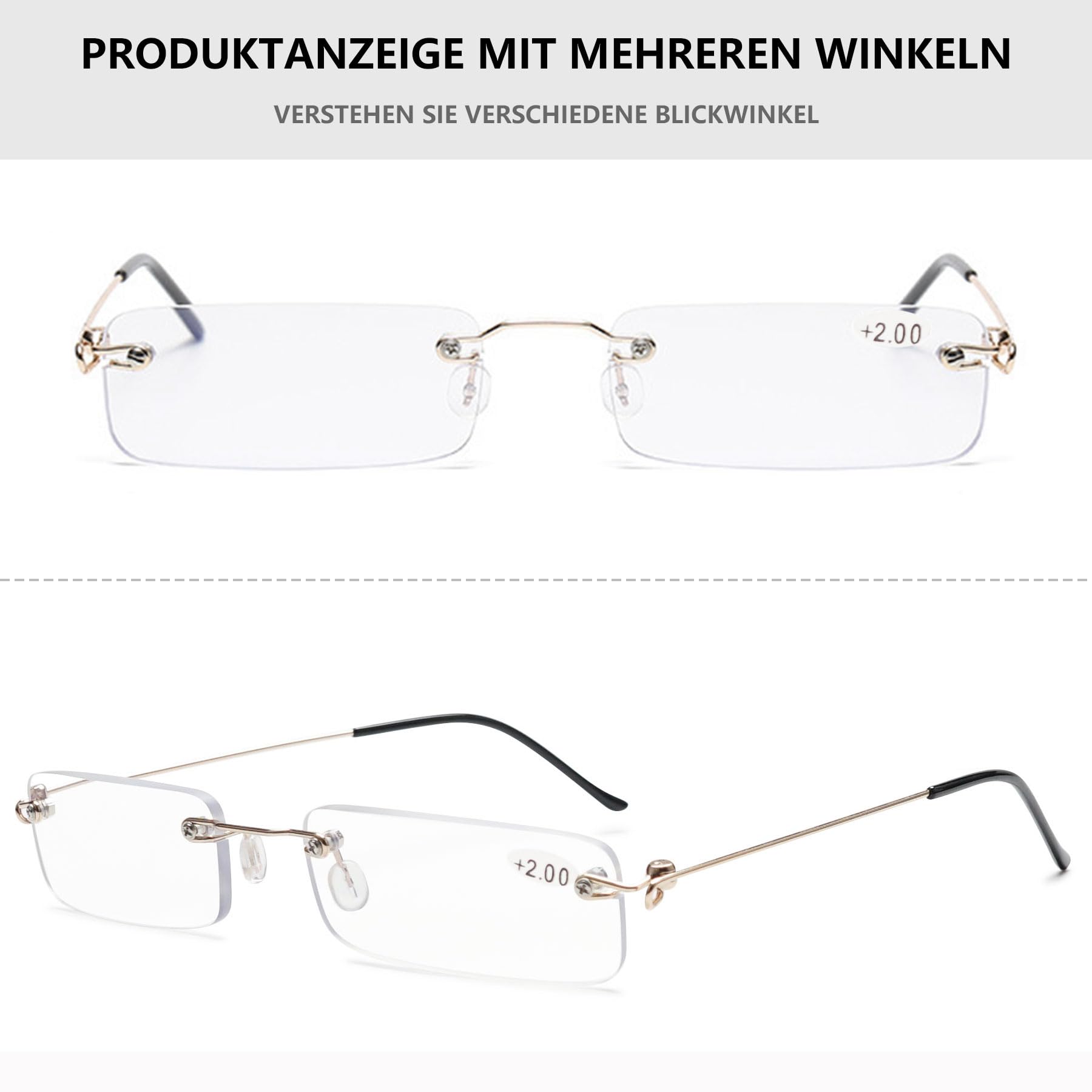 Lanomi Rimless Reading Glasses for Men Women Blue Light Blocking Readers Lightweight Slim Rectangle Anti Blue Eyewear with Metal Case Gold 2.5 - Image 3