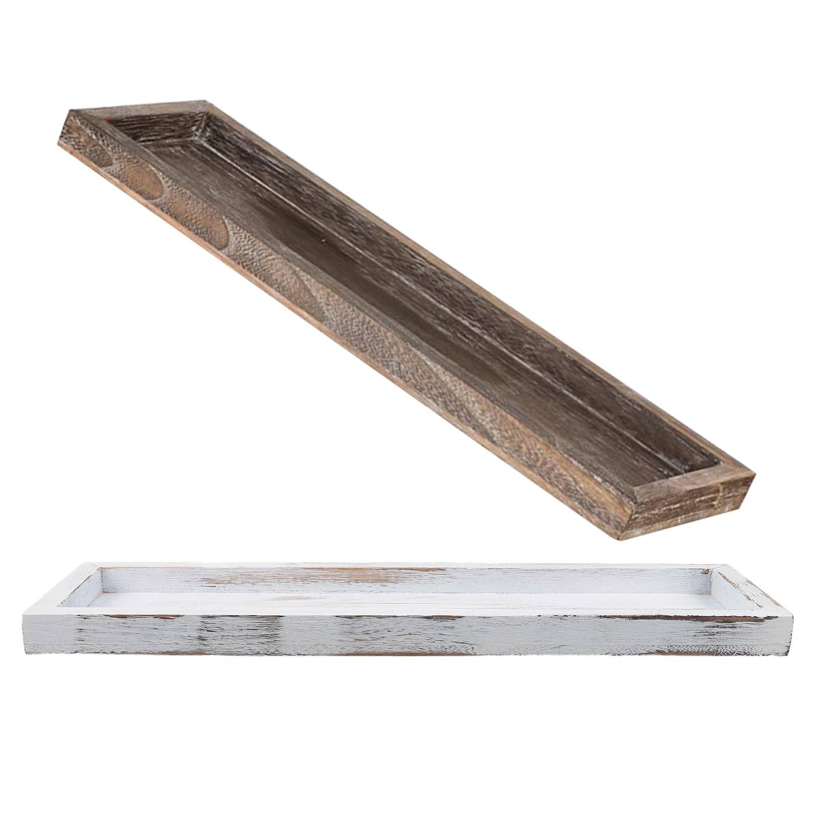 Bandeja decorativa rectangular CVUTOVO de madera rústica para velas