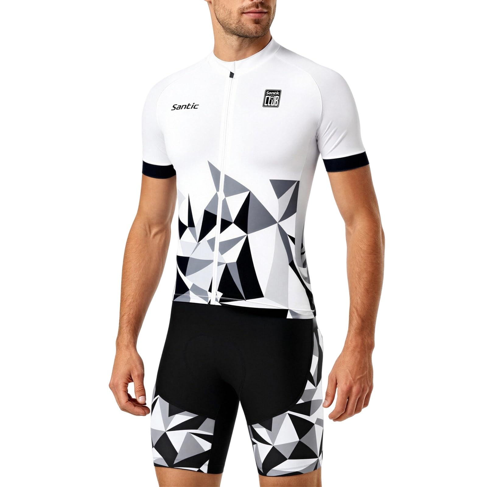 Santic - Maillot de ciclismo para hombre (manga corta, cremallera completa, con bolsillos, talla XL), color azul marino