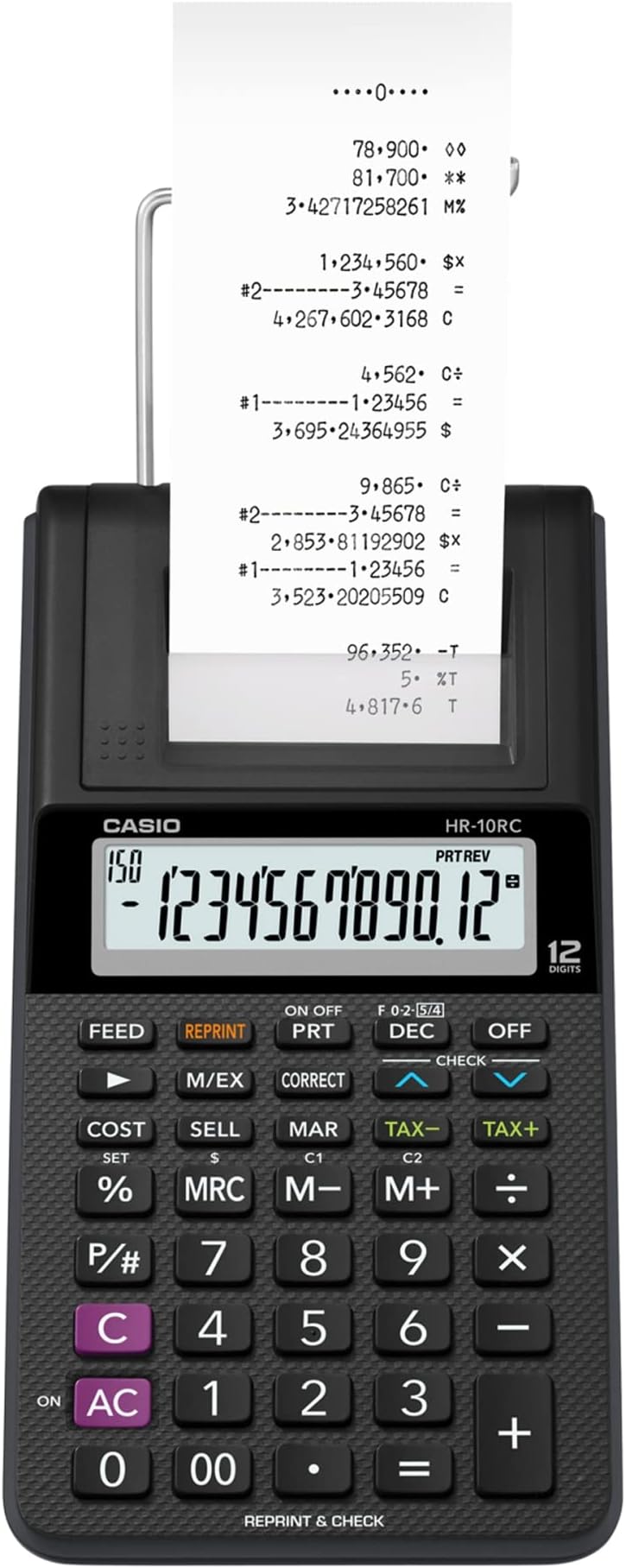 Casio HR150RCEWAEC Printing Desktop Calculator, Black