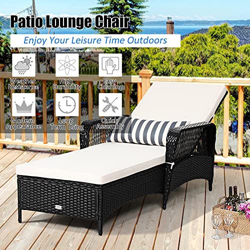 Tangkula Patio Wicker Chaise Lounge Chair, Outdoor Rattan Reclining Chaise W/ 6-Gear Adjustable Backrest, Thick Padded Cushion & Removable Lumbar Pillow, Ideal For Lawn, Beach, Balcony (Black) #TOP2