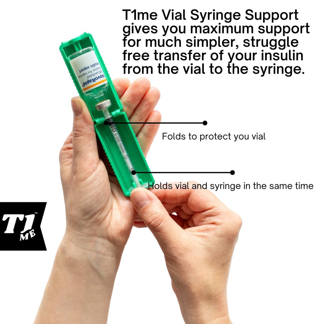 0.5ml U-100 disposable syringe T1me Vial Syringe Insulin Filling Support (BD Micro-Fine and other insulin syringe), Insulin transfer device for diabetes, Bottle Protector Case, Vial Holder (Green)