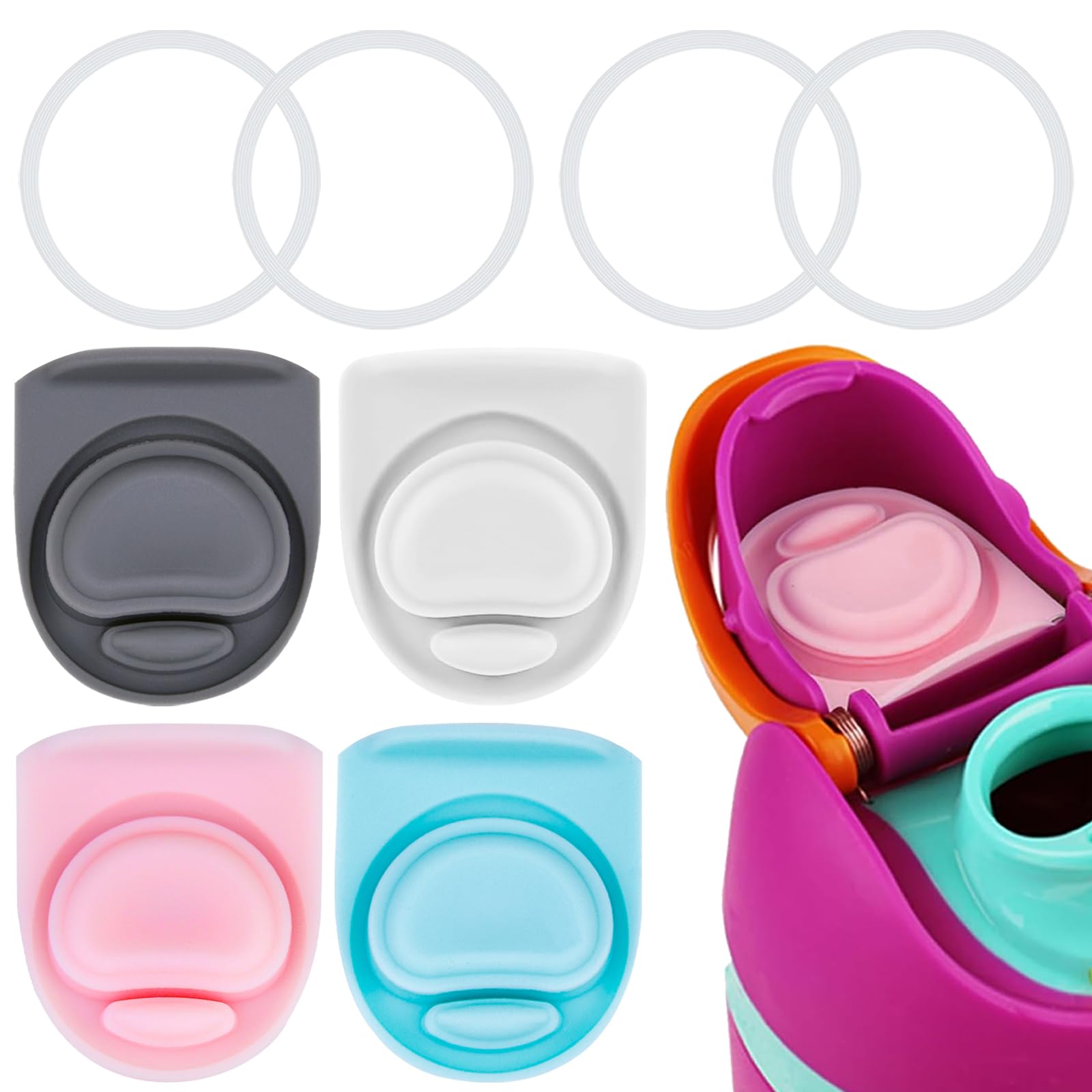 BMSQOFD 4 Sets Replacement Lid Rubber Seal for Owala FreeSip 24oz 32oz, Replacement Stopper and O Ring Gasket Parts Compatible with Owala 16/19/24/32/40oz Water Bottle Insert Silicone Accessories B1A5