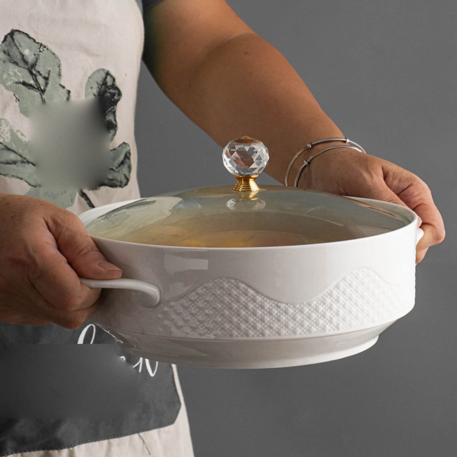 Garnek 1,6 ml ceramiczny uchwyt sałatka owocowa zupa miska z pokrywką duży makaron ryż jedzenie garnek domowy deser śniadanie płatki owsiane miska zastawa stołowa