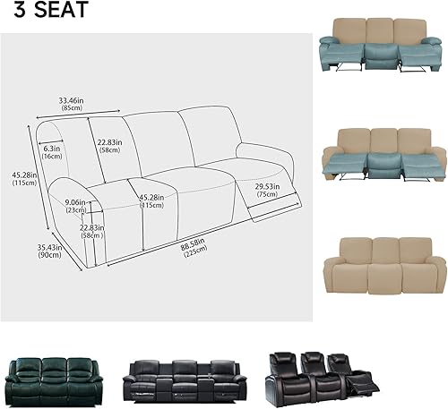 Miniatura 3 de vctops Fundas de sofá reclinable con patrón geométrico a cuadros, funda elástica y suave para sofá, protector de muebles antideslizante con parte