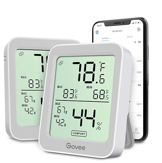 Govee Bluetooth Hygrometer Thermometer, Large LCD, Max/Min Records, 2-Year Data Storage - Black, 2 Pack