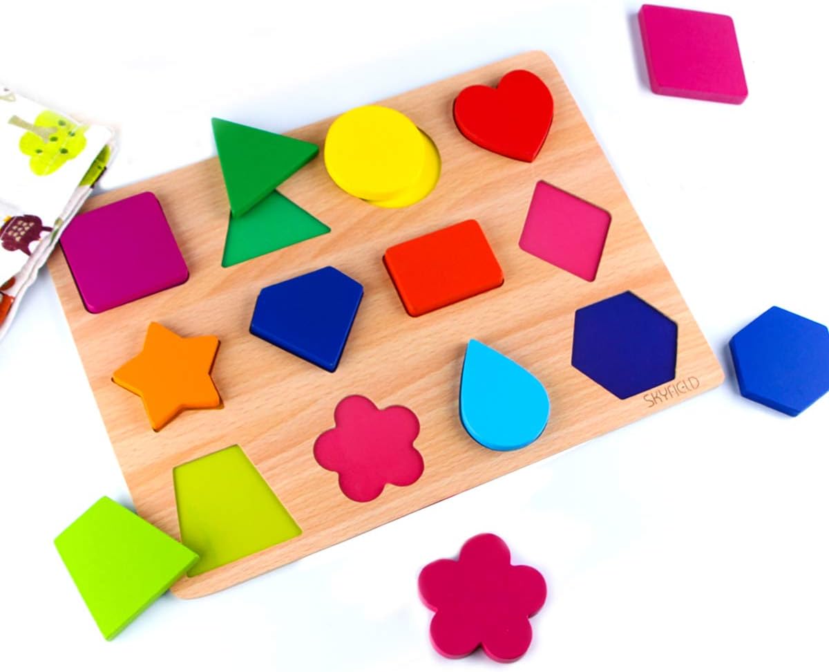 SKYFIELD Wooden Shape Puzzles, Early Educational Developmental Toy for 3, 4, 5, 6 Years Old Boys and Girls, for Toddlers, Kids, Preschoolers, 13.4'' L x 9.8'' W