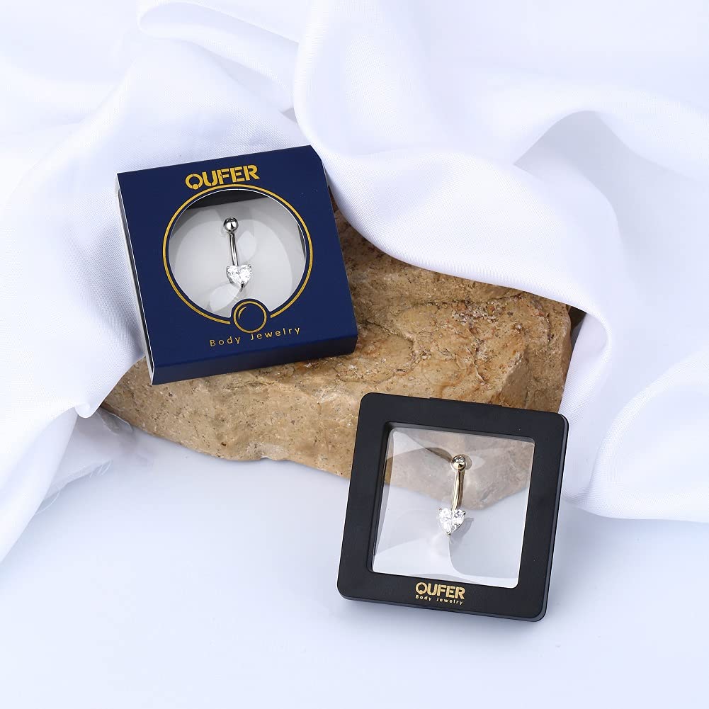 OUFER Carat Gold White Gold Heart Belly Bars Solid Cubic Zircon Belly Button Rings Navel Piercing Jewellery 14 Gauge 1.6mm