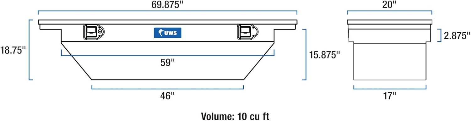 UWS TBSD-69-A-LP 69-Inch Aluminum Deep Angled Truck Tool Box with Low Profile