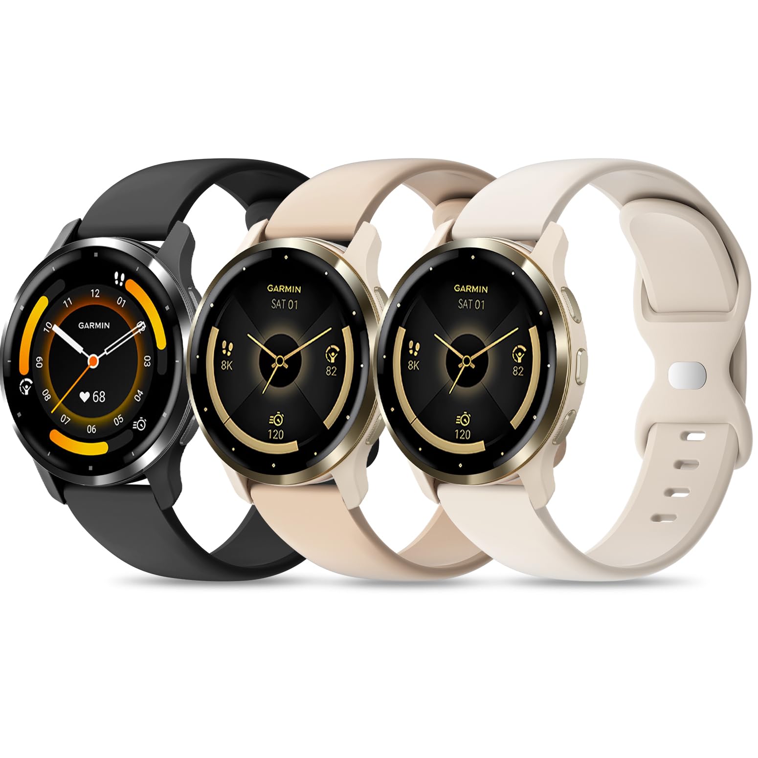 EverAct 3 Pack Silicone Watch Bands Compatible with Garmin Venu 3S/Venu 4 41mm/Venu 2S/Vivoactive 4S/Vivomove 3S/Forerunner 255S/Forerunner 265S, 18mm