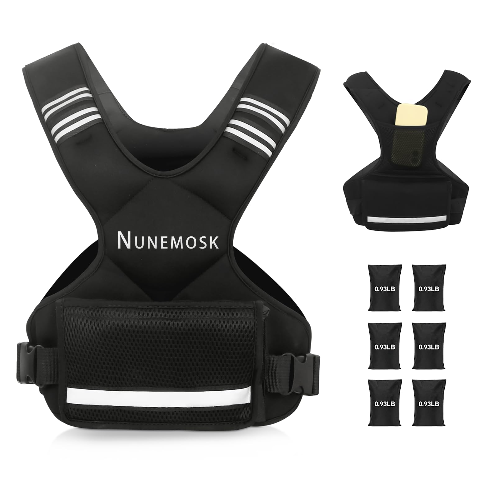 Weighted Vest Adjustable Weights for Women Men 4-10LB 12-18LB Rucking Vest with 6 Weights Large Pocket Reflective Strip