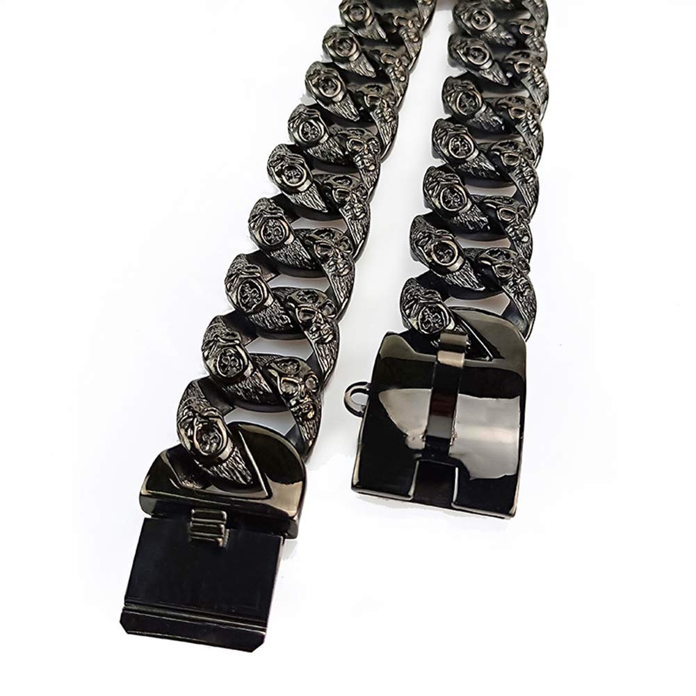 Collar de Perro Negro de 32 mm de Ancho, Collar de Entrenamiento de Bloqueo de Collar de Perro Resistente de Acero Inoxidable 316L para Perros Grandes/medianos 55CM