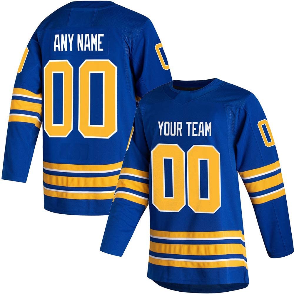Custom Blue Hockey Jerseys for Men Women Youth Personalized Printed/Sewing Team Name Number S-5XL