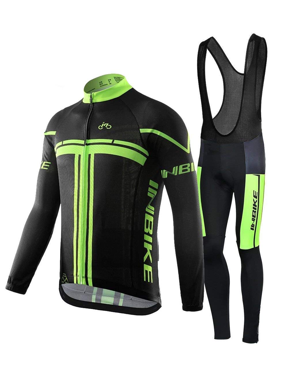 INBIKE Maillot Vélo Manches Longues + Pantalon Cuissard VTT 3D Coussin Rembourré Gel A Bretelle Tenue Cyclisme Confort Homme Printemps Automne