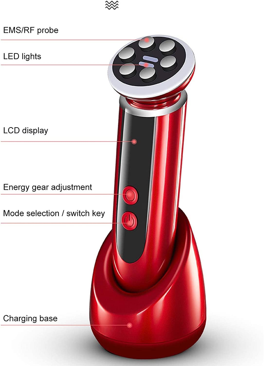 X&Z-XAOY Dispositivo De Belleza RF Masajeador Facial Eléctrico, Máquina De Cuidado De La Piel De Alta Frecuencia para Limpiador Facial Antienvejecimiento, Rojo
